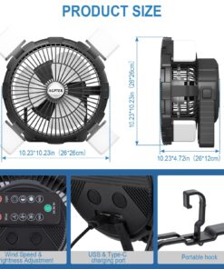 AGPTEK Rechargeable Outdoor Camping Fan - 8000mAh Battery Powered Tent Fan with LED Light & Hook, Portable for Picnics, BBQ, Fishing, Travel, Construction 16 71YouBAyGtL