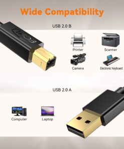 USB 2.0 Printer Cable 10FT(3 Pack), Printer Cord A Male to B Male, Replacement Cable for Mice, Keyboards, Printers and Cameras, Compatible for HP, Canon, Dell, Epson, Lexmark, Xerox, Samsung, Brother 3 Pack 9 71Yp5NCXFaL