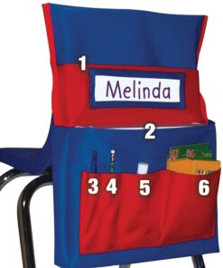 Carson Dellosa 15" W x 19" H Canvas Blue and Red Chairback Buddy Pocket Chart, Classroom Chair Organizer, Classroom Chair Storage with 6 Chair Pockets and One Student Name Tag, Seat Storage Organizer Blue & Red 1 pack 26 71YqlOazeuL