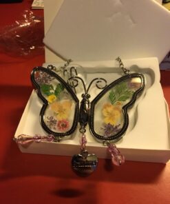 Grandma Butterfly Suncatcher with Pressed Flower Wings and Heart Charm - Hanging Height 8" 1 19 71YsIXFK5L