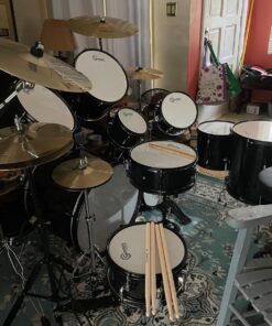 Gammon Percussion Full Size Complete Adult 5 Piece Drum Set with Cymbals Stands Stool and Sticks, Black 25 71Ysavv0CIL