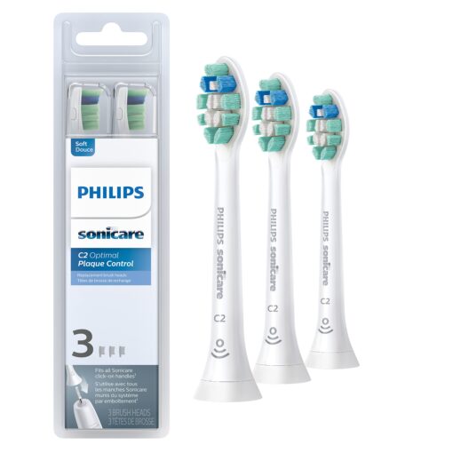 Philips Sonicare Genuine C2 Optimal Plaque Control Toothbrush Heads, 3 Brush Heads, White, HX9023/65 Toothbrush Head