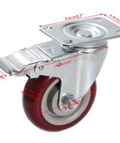 COOCHEER 4’’ Swivel Caster Wheels 1200lbs with Top Plate & Bearing Heavy Duty On Red Polyurethane Wheels Set of 4 (2 Swivel Without Brake, 2 Swivel with Brakes) 4 Inch-Half with Brake 13 71Yt5jyt7EL
