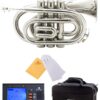 Mendini MPT Brass Bb Pocket Trumpet + Tuner, Case, Mouthpiece, & More (Nickel Plated) Nickel Plated