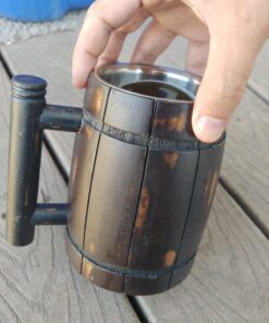 GoCraft Handmade Wooden Beer Mug with 18oz Stainless Steel Cup | Great Beer Gift Ideas Wooden Beer Tankard for Men | Vintage Bar accessories - Barrel Brown Retro Design 18 71YtPxquunL