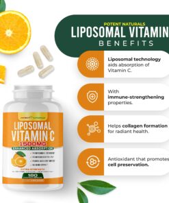 POTENT NATURALS Liposomal Vitamin C 1500mg, Vitamin C Supplement - High Absorption Ascorbic Acid - Immune-Support Supplement & Helps Collagen Production- 180 Capsules 1500 MG 20 71YtYNE1yIL
