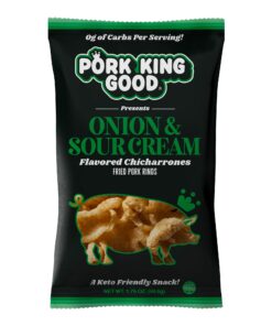 Pork King Good Pork Rinds (Chicharrones) (Variety 4 Pack: White Cheddar/Onion & Sour Cream) Variety Pack: White Cheddar / Onion & Sour Cream 1.75 Ounce (Pack of 4) 8 71Yx8ALpE1L