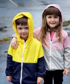 Arshiner Boys Girls Hooded Rain Jackets Waterproof Rain coats Packable Windbreaker for Kids Lightweight Jackets 6-7 Years Yellow/Navy 13 71YxlXhvzL