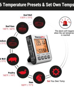 ThermoPro TP16S Digital LCD Meat Thermometer for Cooking and Grilling, BBQ Food Thermometer with Backlight and Kitchen Timer, Grill Temperature Probe Thermometer for Smoker, Barbecue, Oven, Cookware Light Silver 34 71YxxJjlmWL