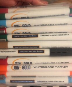 June Gold 32 Assorted Colored Dry Erase Whiteboard Markers, Fine/Bullet Tip, 2 sets of 13 Unique Colors With 8 Black Markers, Low Odor, Slim Barrel & Vivid Lines 32 Colored Bullet Tip Markers 29 71YzCu6dh4L