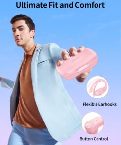 Bluetooth Headphones Wireless Earbuds 80hrs Playtime Wireless Charging Case Digital Display Sports Ear buds with Earhook Premium Deep Bass IPX7 Waterproof Over-Ear Earphones for TV Phone Laptop Pink M 13 71YzzFGB43L
