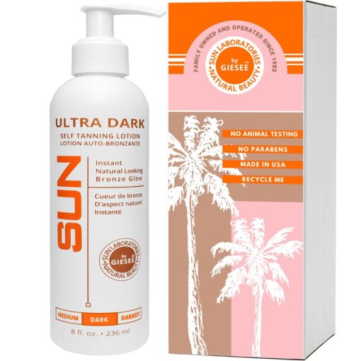 Sun Laboratories By Giesee - Ultra Dark Self Tanner Lotion, Instant Tan, Natural Looking Tan for Face and Body, Organic Sunless Tanning Lotion for Fair To Medium Skin Tones, Ensures a Natural Glow 8 Fl Oz (Pack of 1)