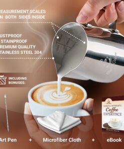 Alternative view of Milk Frothing Pitcher 12oz 350ml - Milk Jug 12 20 30oz - Measurements on Both Sides Inside Plus eBook - Stainless Steel Milk Frother Pitcher Espresso Cappuccino Coffee Latte Art Cup Steaming Pitcher 12oz/350ml A Silver