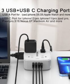 6 Ft Surge Protector Power Strip - 8 Widely Outlets with 4 USB Ports, 3 Side Outlet Extender with 6 Feet Extension Cord, Flat Plug, Wall Mount, Desk USB Charging Station, ETL,White 6 Ft 28 71Z1rrB23OL