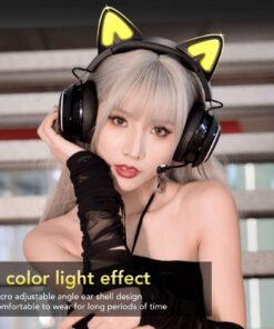 Gaming Headset,Cat Ear Headset Wire Gaming Headphones for PS5/ PS4/ PC, Cute Headset 2.4G with Retractable Microphone, 7.1 Stereo Sound, 8Hrs Playtime, RGB Lighting, Black 10 71Z1tOYixoL 1