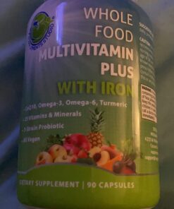 Vegan Whole Food Multivitamin with Iron, Daily Multivitamin for Women and Men, Made with Fruits & Vegetables, B-Complex, Probiotics, Enzymes, CoQ10, Omegas, Turmeric, Non-GMO, 90 Count 90 Count (Pack of 1) 27 71Z3WV9M oL