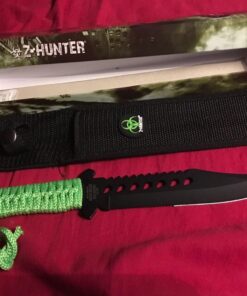 Z-Hunter – Fixed Blade Survival Knife – Partially Serrated Black Steel Blade with Sawback, Full Tang, Green Cord Wrapped Handle w/Lanyard, Nylon Sheath, Outdoor, Hunt, Camp, Hike, Survival, ZB-103 38 71Z3v zBFL