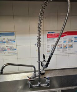 CWM Commercial Sink Faucet with Sprayer 36 inch Commercial Faucet Pre Rinse Sprayer 8 inch Wall Mount Center with 12 inch Add on Spout 20 71Z4KuAD06L