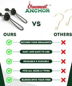 ORNAMENT ANCHOR Ornament Hooks for Hanging Christmas Decorations - No-Slip Hanging Hooks for Xmas - Heavy Duty Christmas Tree Ornaments Hanger Hooks for Small & Large Ornaments (Green, 24 Count) Green 20 71Z5DQG dL