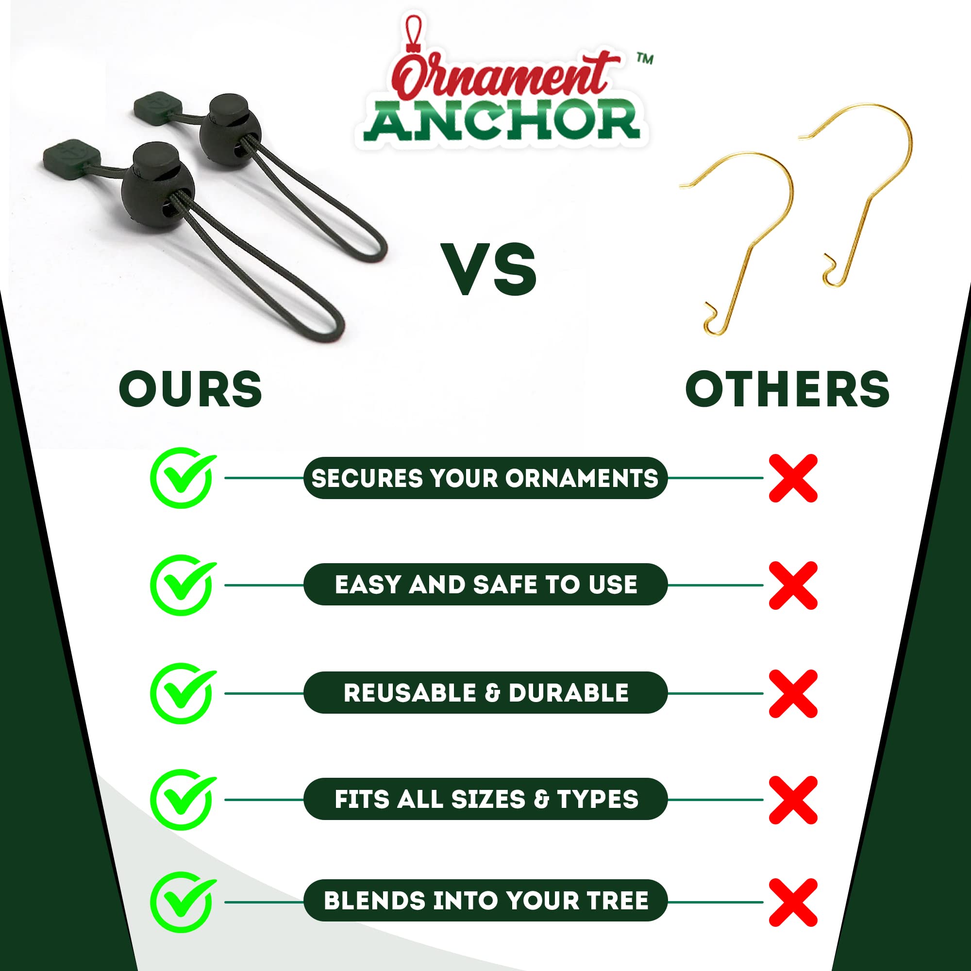 ORNAMENT ANCHOR Ornament Hooks for Hanging Christmas Decorations - No-Slip Hanging Hooks for Xmas - Heavy Duty Christmas Tree Ornaments Hanger Hooks for Small & Large Ornaments (Green, 24 Count) Green 5 ORNAMENT ANCHOR Ornament Hooks for Hanging Christmas Decorations - No-Slip Hanging Hooks for Xmas - Heavy Duty Christmas Tree Ornaments Hanger Hooks for Small & Large Ornaments (Green, 24 Count) Green - Image 5