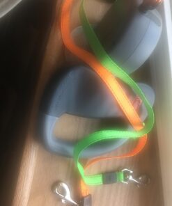 WIGZI (2 Two Dog Reflective Retractable Pet Leash – 360 Degree Zero Tangle Patent - Two Dogs Each up to 50 lbs and 10ft. Reflective Orange and Green Leads. Dual Locking, Small, Gray 36 71Z5tAsEN5L