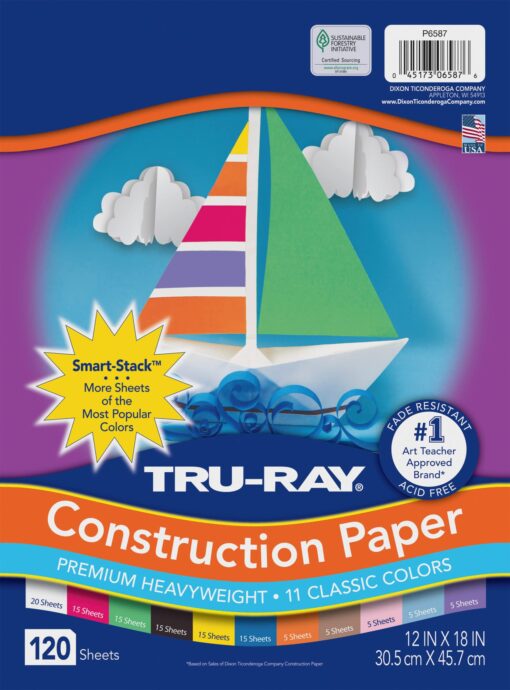 Tru-Ray Sulphite Construction Paper, 12 x 18 Inches, Assorted Color, 120 Sheets