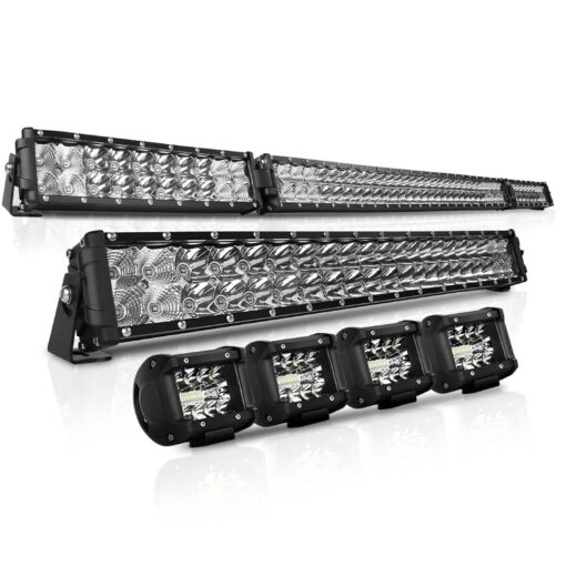 Rigidhorse LED Light Bar Kit 52 Inch 22 Inch Triple Row Flood Spot Beam Combo 32000LM 6500k 4PCS 4 Inch LED Cube Pods IP68 Chip Fog Offroad Work Driving LED Light Bars for Truck SUV ATV 4x4 50+20+4 led light bar kit