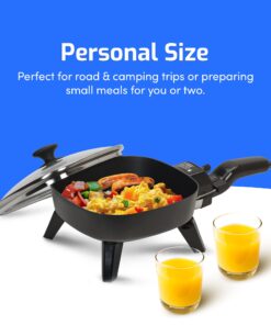 Elite Gourmet EFS-400 Personal Stir Fry Griddle Pan, Rapid Heat Up, 600 Watts Non-stick Electric Skillet with Tempered Glass Lid, Size 7" x 7" 27 71ZB ERDAoL