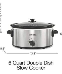 Proctor Silex Double Dish Slow Cooker with 6qt Crock and Dual 2.5qt Nonstick Insert to Cook Two Meals at Once, Dishwasher Safe Pot & Lid, Silver (33563) 32 71ZB8N6S3 L