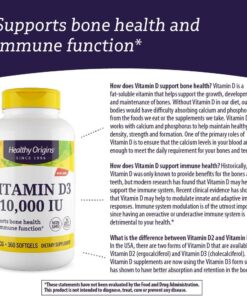 Healthy Origins Vitamin D3 (Lanolin) 10,000 IU Softgel - Bone Health and Immune Support Supplement - Easily Absorbable Vitamin D Supplements - Gluten-Free Vitamin D3 Supplement - 360 Softgels 360 Count (Pack of 1) 21 71ZEPkjpAeL