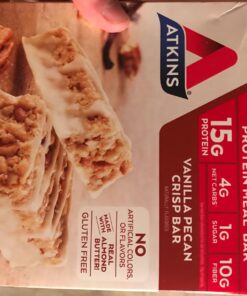 Atkins Vanilla Pecan Crisp Protein Meal Bar, High Fiber, 1g Sugar, 4g Net Carb Meal Replacement, Keto Friendly, 5 Count 19 71ZFUOMPiL