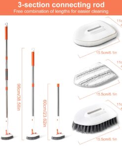 Tub Tile Scrubber Brush, 3 in 1 Shower Cleaning Brush with 53" Adjustable Long Handle, Floor Scrub Brush with Locking Head 3 Replacement Head for Cleaning Bathtub Bathroom Kitchen Toilet Wall Orange 7 71ZFVBolAL