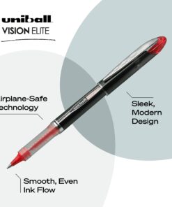 Uniball Vision Elite Rollerball Pens, Red Pens Pack of 12, Micro Pens with 0.5mm Ink, Ink Black Pen, Pens Fine Point Smooth Writing Pens, Bulk Pens, and Office Supplies 9 71ZGy6CugL