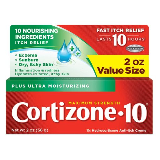 Cortizone 10 Maximum Strength Plus Ultra Moisturizing Anti-Itch Cream, 1% Hydrocortisone, 2 oz. Old Packaging