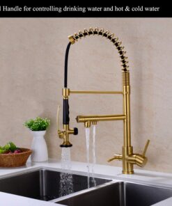 GICASA Kitchen Faucet, 3 Way Kitchen Faucet, Kitchen Faucet with Separate Spigot for RO Water, 3 in 1 Kitchen Faucet with Pull Down Sprayer and Pot Filler, Brushed Gold Brushed Gold 52 13 71ZOBFfvWzL