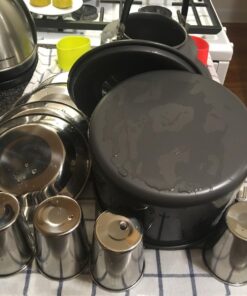 Odoland 22pcs Camping Cookware Mess Kit, Large Size Hanging Pot Pan Kettle with Base Cook Set for 4, Cups Dishes Forks Spoons Kit for Outdoor Camping Hiking Picnic 48 71ZPleFfD2L