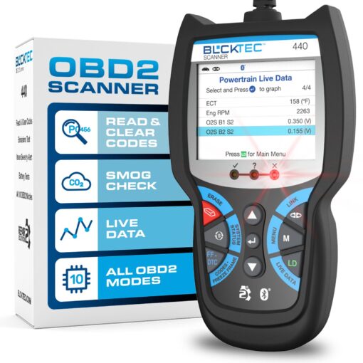 BLCKTEC 440 Bluetooth OBD2 Scanner Diagnostic Tool - Car Code Reader and Scanner for Car - Comes with Live Data - Battery/Charging System Test - Works for All OBD Compliant Cars 1996 & Newer