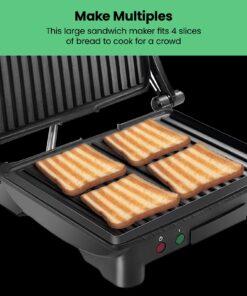 Chefman Panini Press Grill and Gourmet Sandwich Maker Non-Stick Coated Plates, Opens 180 Degrees to Fit Any Type or Size of Food, Stainless Steel Surface and Removable Drip Tray, 4 Slice, Black 26 71ZSlowNjKL
