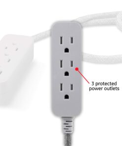 Alternative view of GE 3-Outlet Power Strip Surge Protector 8 Ft Braided Long Cord Extension Cord Surge Protector Power Strip Flat Plug Extension Cord 250 Joules UL Listed Gray 45916 1 Pack