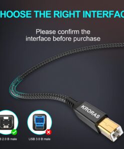 Alternative view of KRORAS USB 2.0 Printer Cable 20 feet, USB Type A Male to B Male Scanner Cord High Speed for HP, Canon, Dell, Epson, Lexmark, Audio Interface, Midi Keyboard and More 20FT USB A to Printer Cable Black