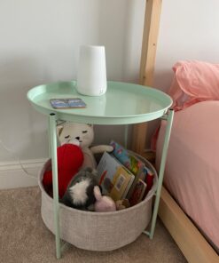 Amazon Basics Round Storage End Table, Side Table with Cloth Basket, Mint Green/Heather Gray, 18 in x 18 in x 19 in 37 71ZTu0EYoYL