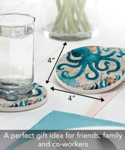 Thirstystone Monterey Bay 4 Pack Round Absorbent Stone Coasters with Protective Cork Backing Manufactured in the USA Artistic Absorbent Easily Wipes Clean 25 71ZW8ZesUL