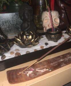 MyGift Desktop Zen Garden Kit with Buddha Statue, Incense Burner, Sand, Rake and Lotus Tea Light Candle Holder 40 71ZX96d0EzL