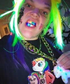 TSANLY 69 Gold Grillz Rainbow Style Like Tekashi69 Set 24K Plated Gold Teeth Grillz for Men + Storage Case + Microfiber Cloth 10 71ZYW8FN3CL