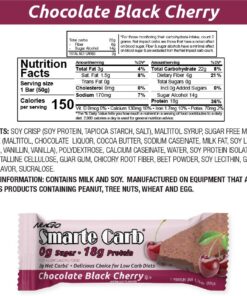 NuGo Smarte Carb Chocolate Black Cherry, 18g Protein, 0g Sugar, 2g Net Carbs, 150 Calorie, 12 Count 6 71ZYgNKIuL