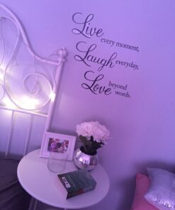 Blinggo Vinyl Decal Live Every Moment, Laugh Every Day, Love Beyond Words Wall Quote Black 15'' X 22'' 29 71ZZLjZXZ0L