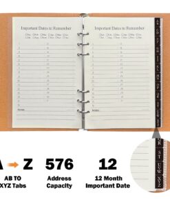 Refillable Address Book with Alphabetical Tabs, Hardcover Phone Book 576 Contact Book w/Pockets, Large Print Address Books for Seniors, A5, Brown 8 71ZaC7XObIL