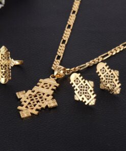 Ethiopian Cross Pendant Earring Ring Necklace Set 24k African Gold Corss Symbol Jewelry Set 9 71ZaMAQzXEL
