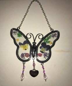 Grandma Butterfly Suncatcher with Pressed Flower Wings and Heart Charm - Hanging Height 8" 1 20 71ZdH2xyrNL