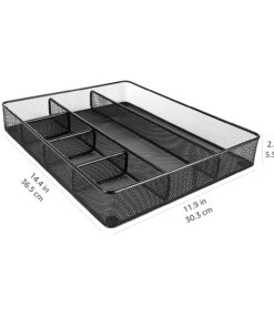Amazon Basics Desk Drawer Organizer for Office and Home, Metal Mesh, 6 Compartments, Black 1 12 71Zdv2t4V3L